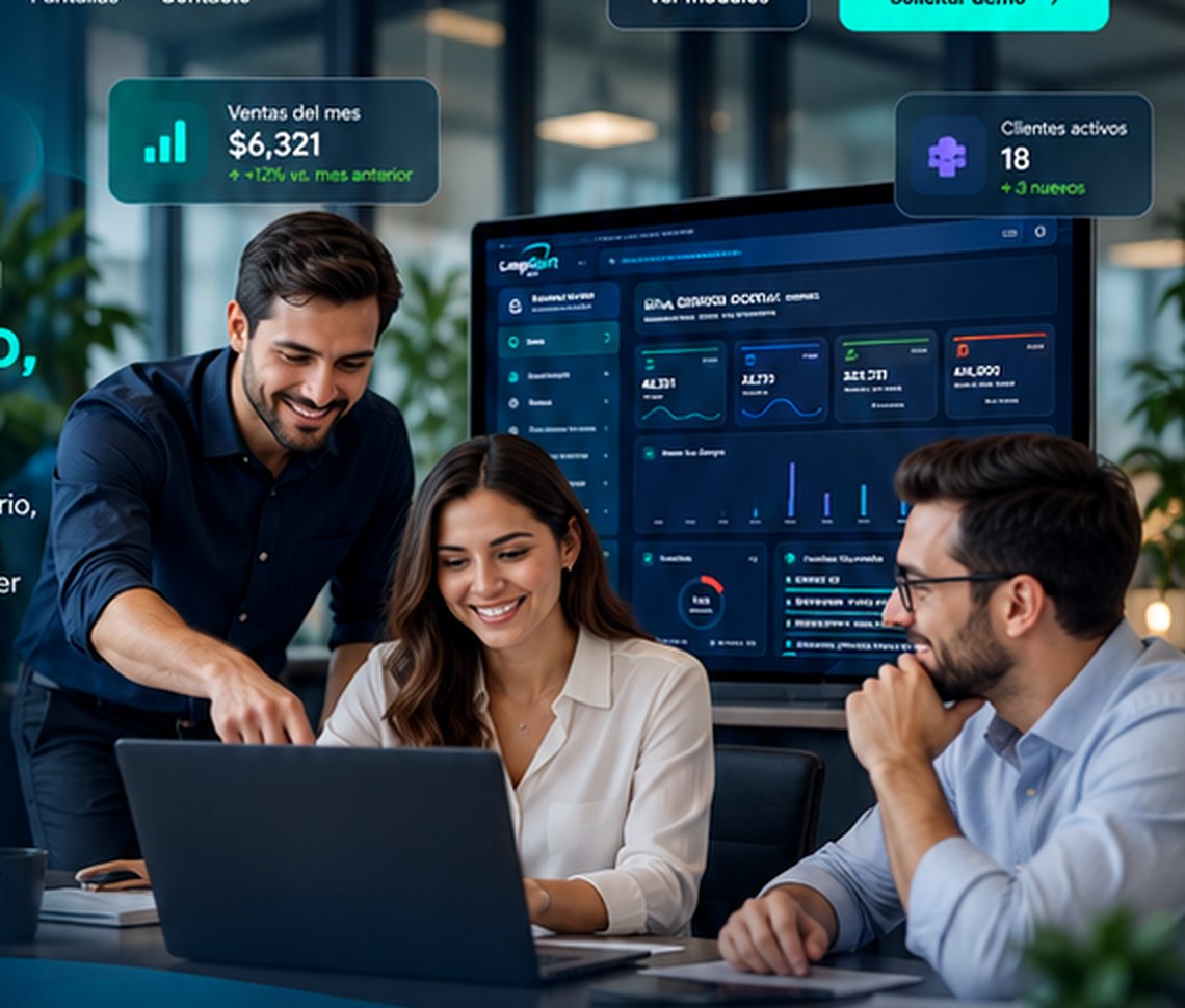Equipo de trabajo usando LeapSoft ERP