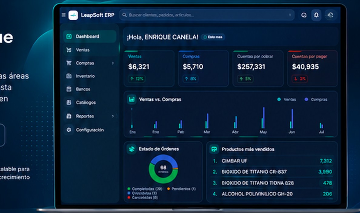 Dashboard de módulos de LeapSoft ERP